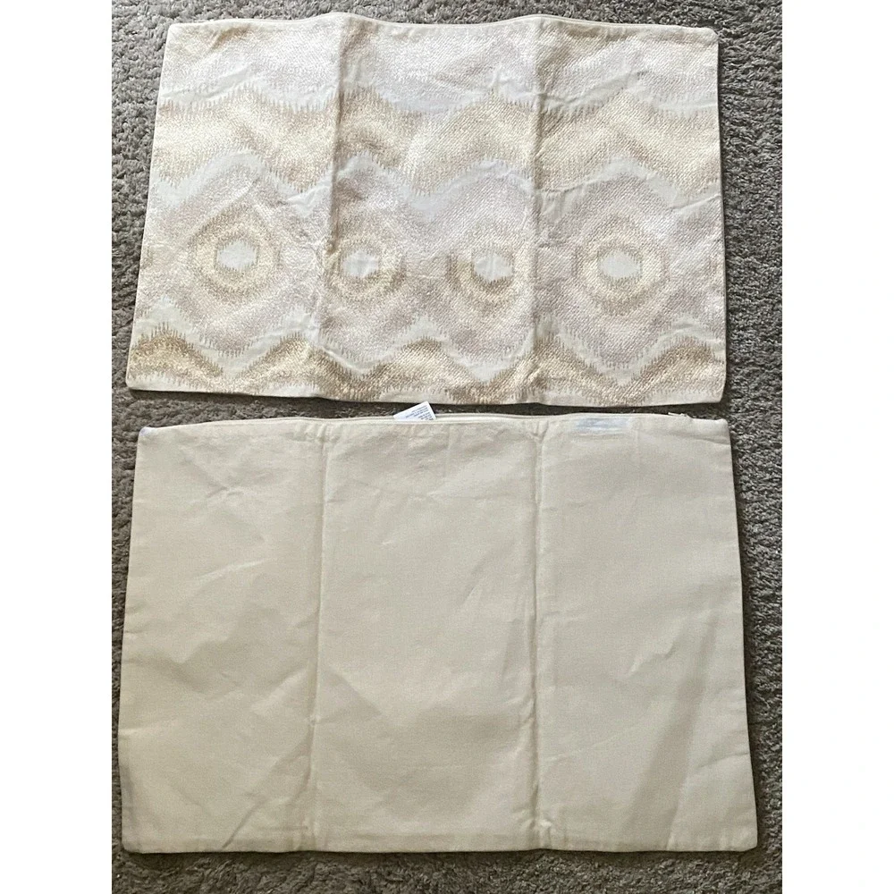 2 (1pr) Crate & Barrel Anatola Ivory Pillow Covers 24 x 16 Inch